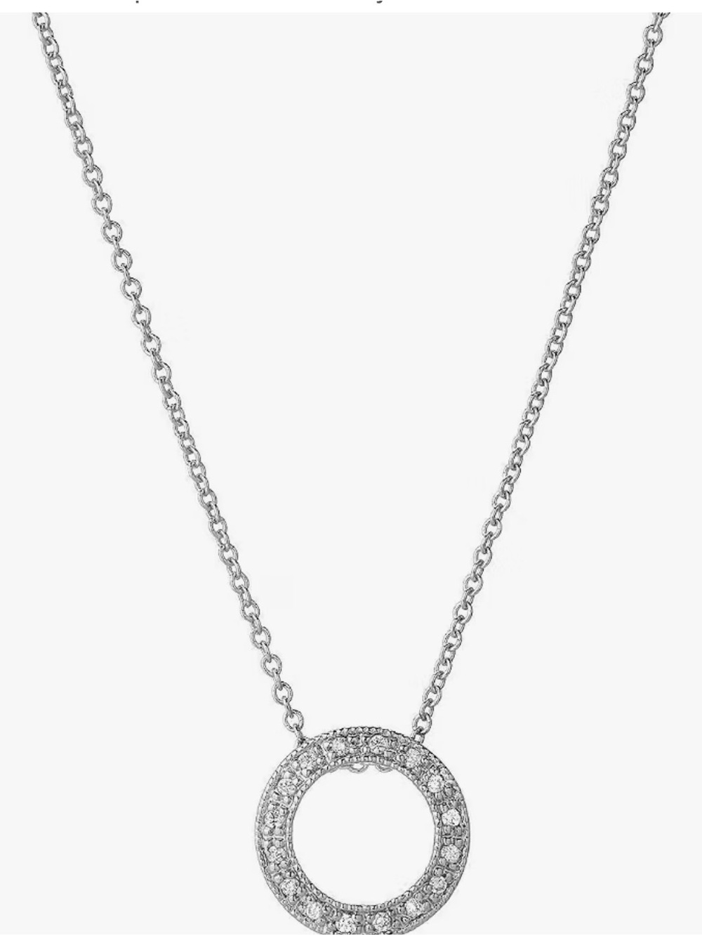 Crystal Pavé Open Circle Necklace in Silver